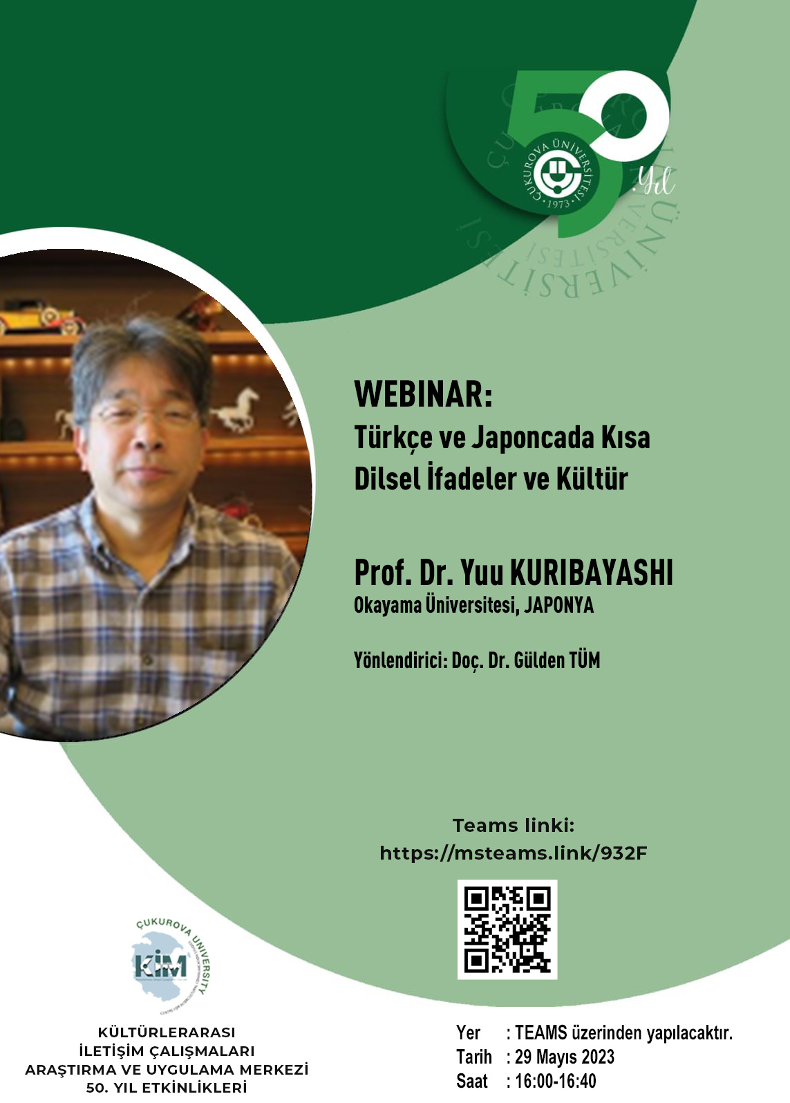 KİM Webinar: Prof. Dr. Yuu Kuribayashi - Türkçe ve Japoncada Kısa Dilsel İfadeler ve Kültür